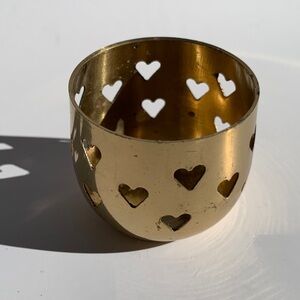 Vintage punched brass heart tea light holder